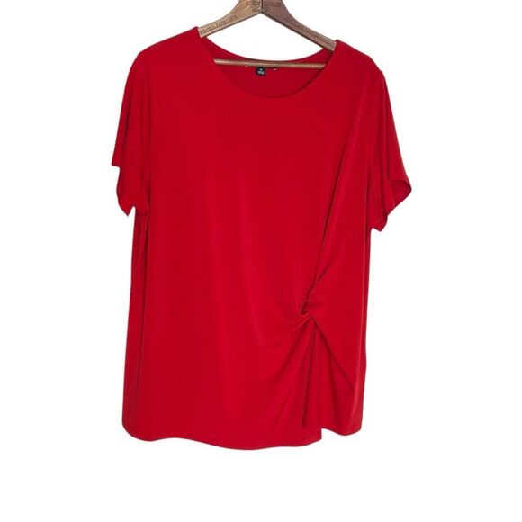 INC International Concepts Twisted Asymmetrical Short Sleeve Top Red Size 2X - Picture 2 of 7